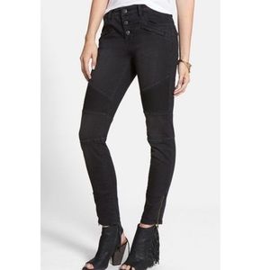 Free People Jeans Black Moto Button Fly High Rise
